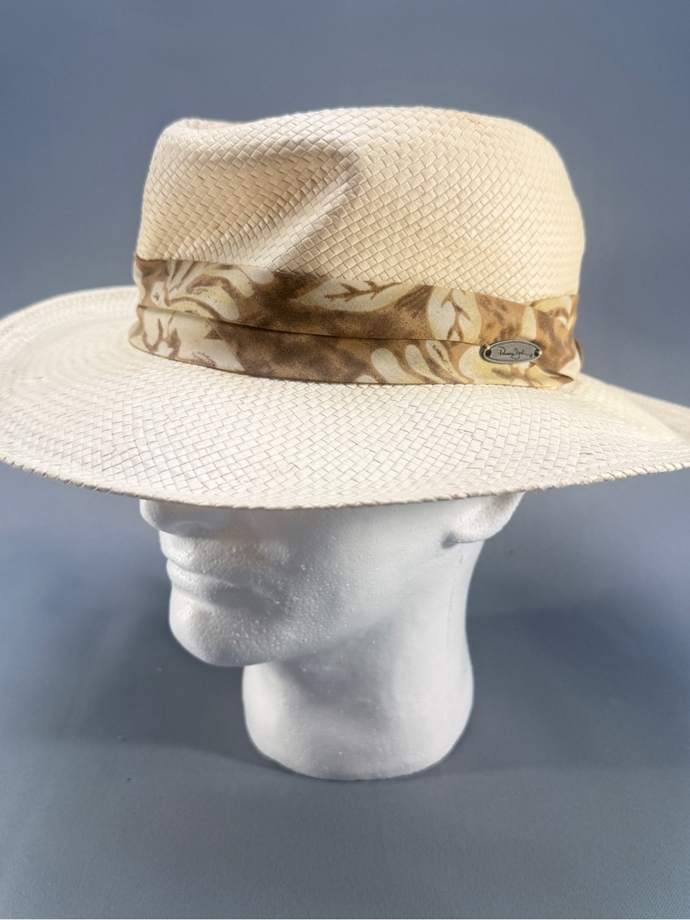 Panama Jack Matte Toyo Straw Safari Sun Hat Floral Band Ivory L/XL (22”/56cm)